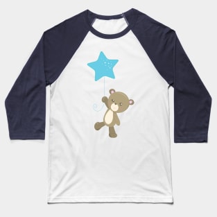 Cute Bear, Bear With Balloon, Little Bear, Star Baseball T-Shirt